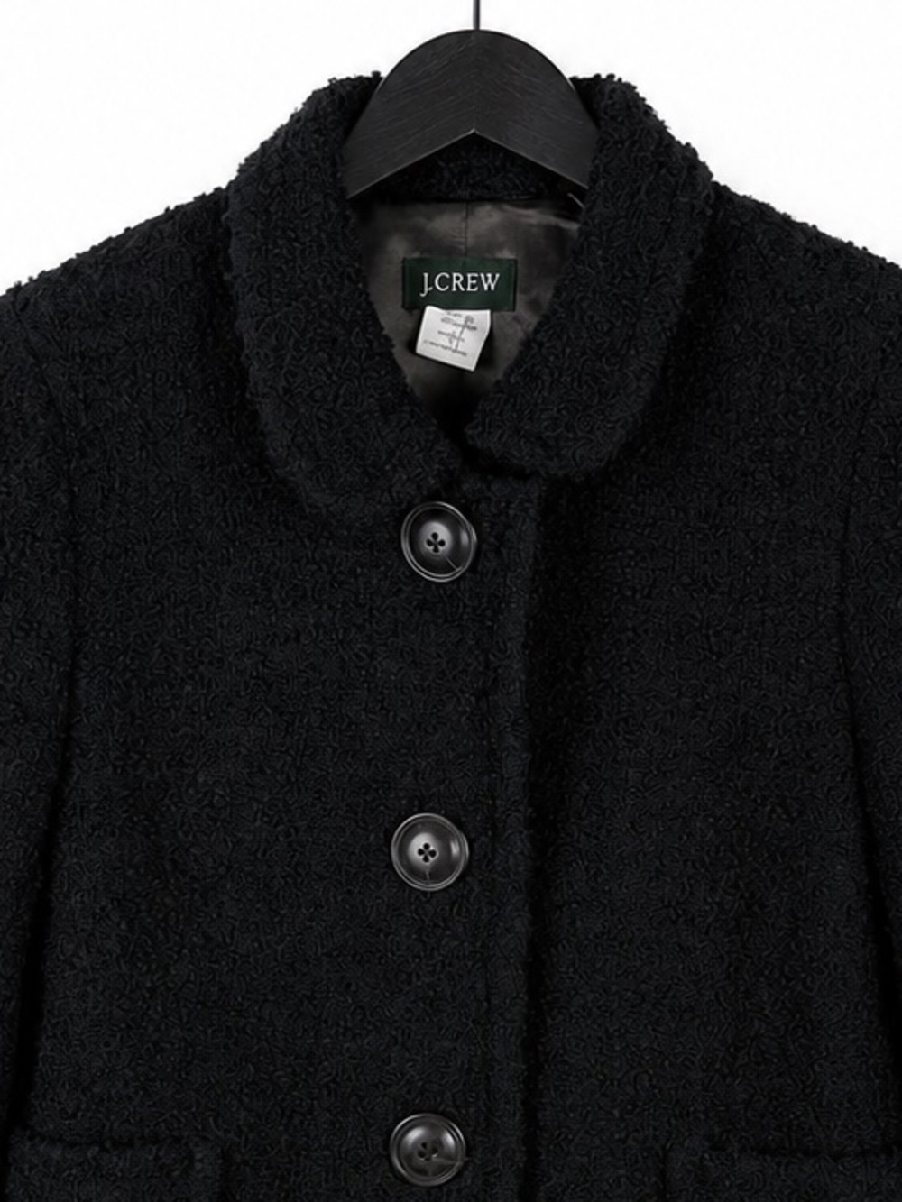 J.Crew Black Bouclé Wool-Blend Cropped Blazer – Peter Pan Collar – Size 8 - Picture 7 of 12